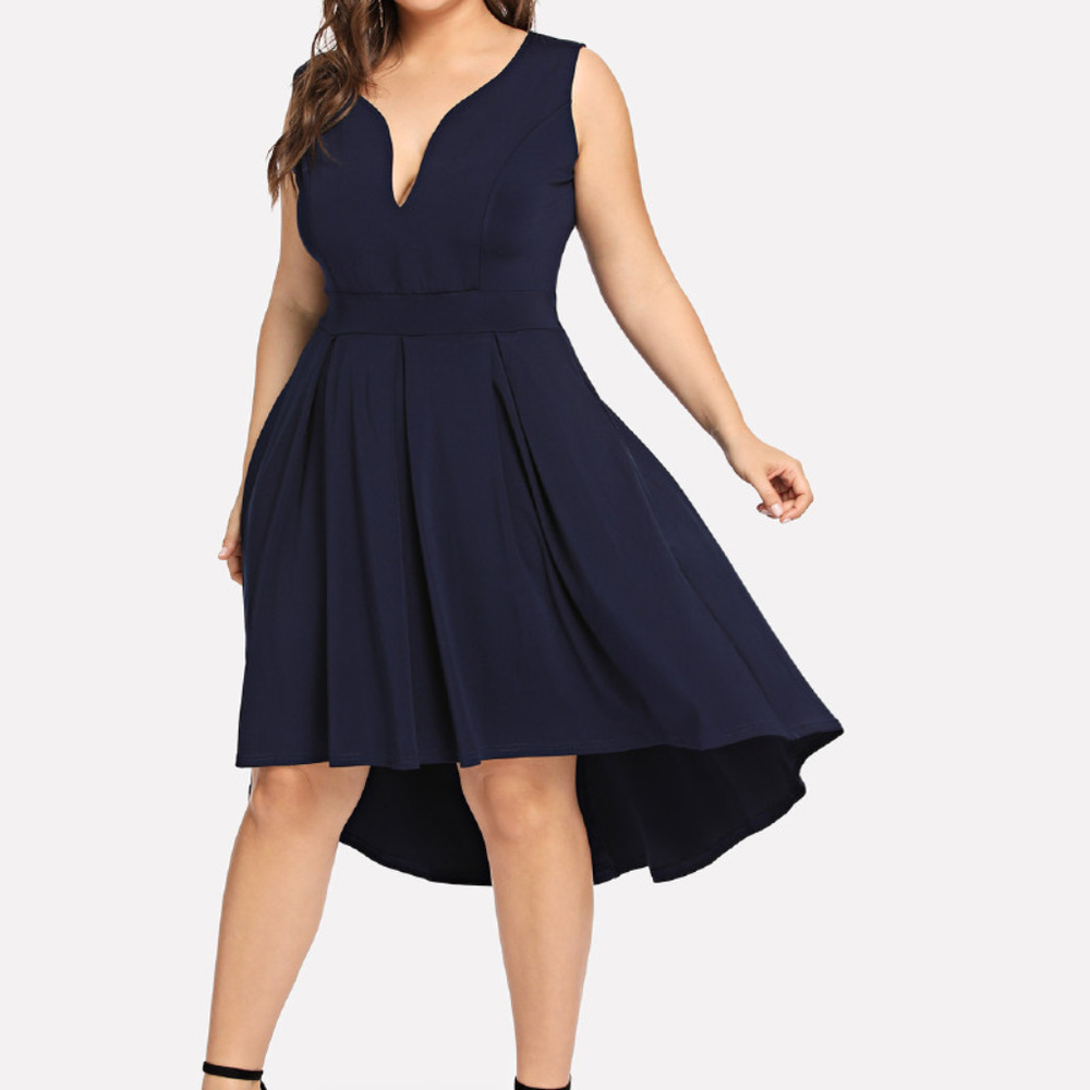 Deep V Neck Asymmetrical Hem Dress